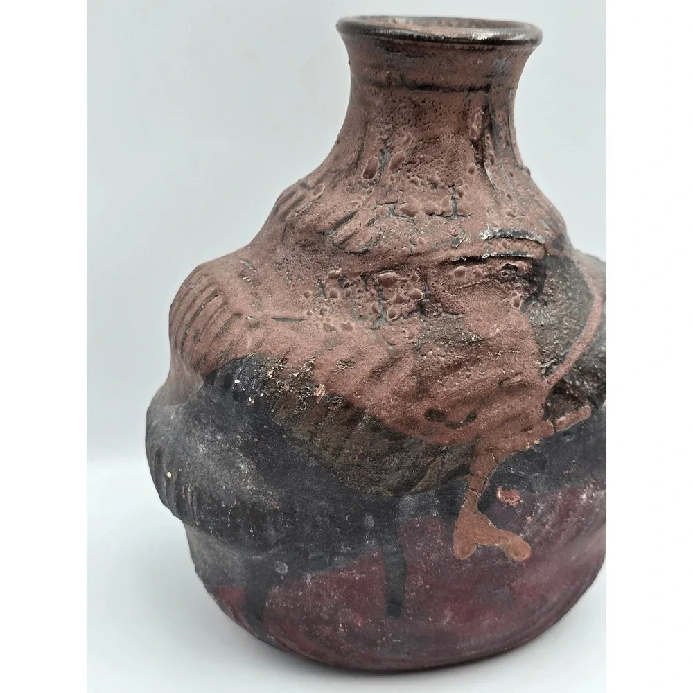 M Casper Studio Pottery Vase Art 7.5in Brown Black‎ Excellent Brutalist 1987